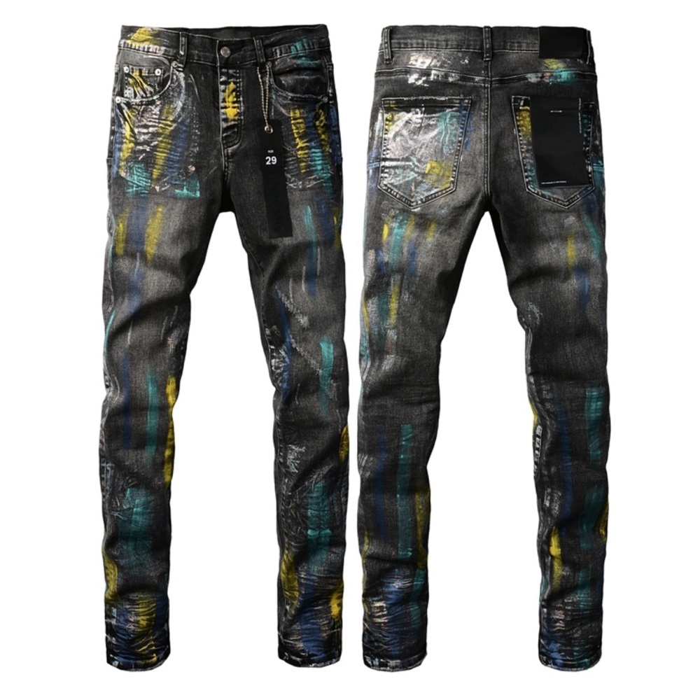 Black and Blue Skinny Jeans with Artistic Distressing